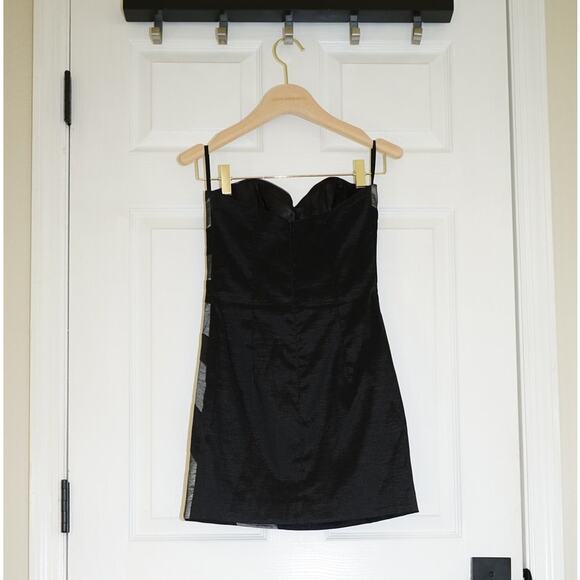 Cache - Strapless Fitted Cocktail Formal Mini Dress in Black Silver / Size 4 - Picture 3 of 6